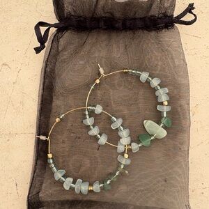 Crystal Green Beaded Hoop Earrings